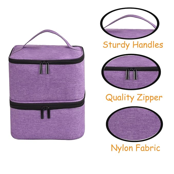 Nail Polish Organizer - Holds 30 Bottles & Nail Lamp, Double-Layer Nail Organizers and Storage, Nail Polish Bag with Handle Nail Travel Case for Nail Tech (Purple)