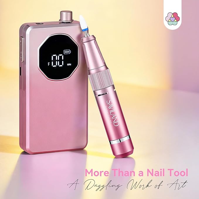 SAVILAND 2026 Electric Nail Drill Professional: 40000RPM 30-Second Removal & All-Day Runtime, Nail File with LED Display & Complete Bits Set for Acrylic, Dip Nails, Salon & Home Use (Gradient Pink)
