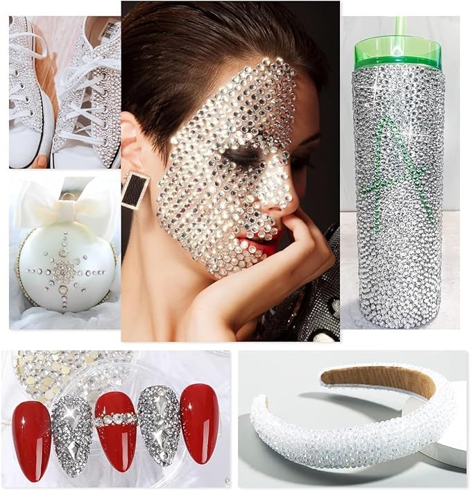 Metallic Silver Resin Rhinestones w B7000 Jewelry Glue for Bedazzling Crafting 2mm-6mm Flatback Jelly Stones Diamonds Gems Bedazzler Kit Charms for Nails Face Eye Makeup Tumblers Crafts Clothes