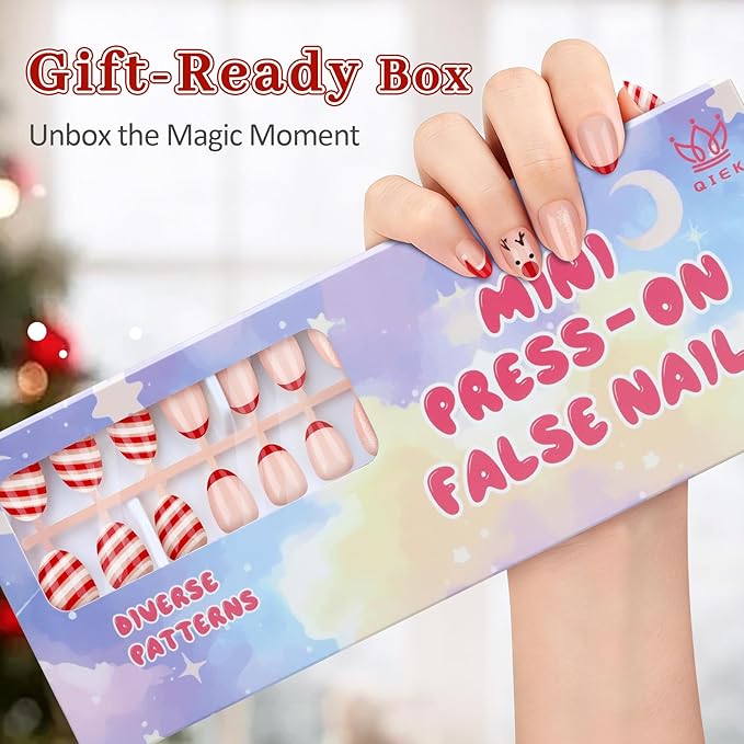 16 Sizes Press on Nails Kit for Kids - 32 Pieces French Almond Fake Nail Tips for Girls 8-12 Years Old with Jelly Nail Adhesives & No-Lamp Nail Glue, Birthday Christmas Easter Gifts Girl Stuff