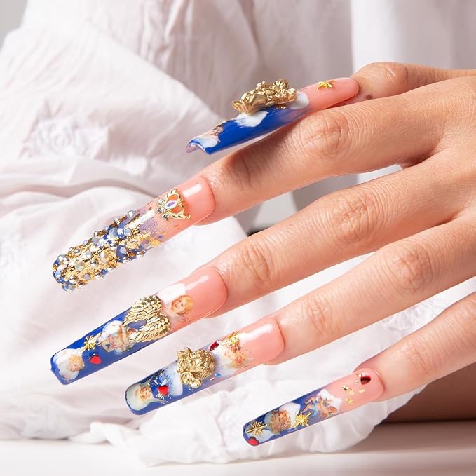 LOVFUL Press on Nails the Palace of Murals | Handmade with Full Covered Crystals | Reusable Fake Nails | Square | H174-S, pink