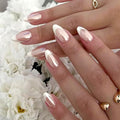 French Tip Press on Nails - Almond Fake Nails - with Designs Chrome False Nails Press ons - Medium Acrylic Glue on Nails Cute Artificial Stick on Nail for Women Manicure 24pcs