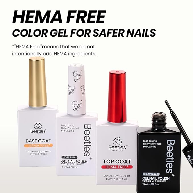 Beetles French Tip Gel Polish - Ink Snow Twins with Base Coat Top Coat, 2 Colors Black & White Gel Nail Polish Set, Soak Off UV LED French Nail Kit, Spring Nails Complete for Beginner & Professional