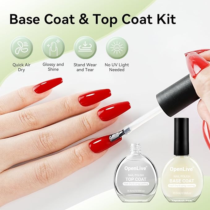 Base and Top Coat Nail Polish Quick Dry,16.5ml Large capacity Basic Nail Polish Set Fast Dry Air, High-Glossy Shiny, No U V Light Needed for Women Salon DIY Nail Art
