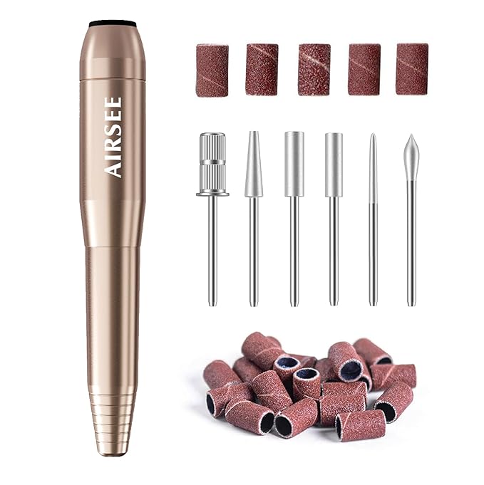 AIRSEE Studio Basic Electric Nail Drill, USB Portable Nail E File Machine for Professional Beginners, Manicure Pedicure Dremel Kit for Salon & Home Use, Gold
