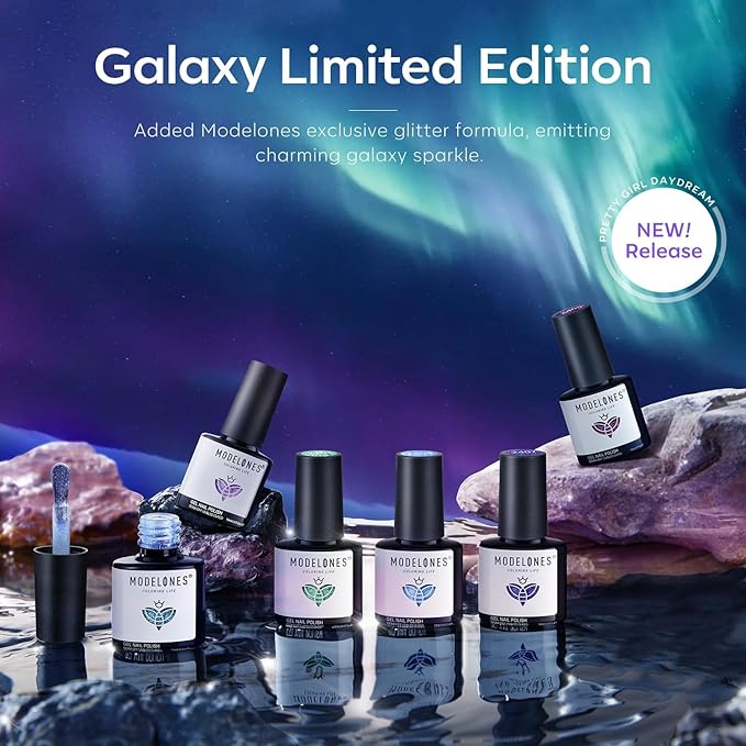 modelones Builder Nail Gel Set, 6 Colors 8-in-One, Jelly Pink & 6 Colors Aurora Shimmer Glitter Gel Polish Kit Blue Green Purple