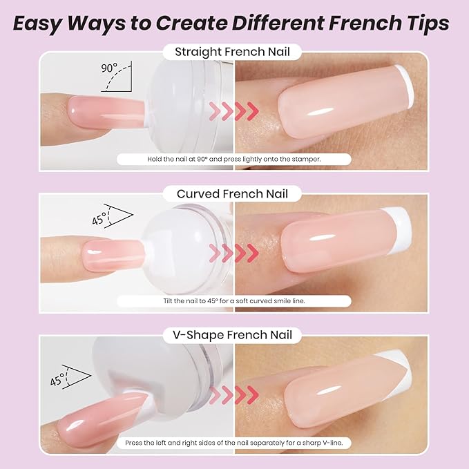 Beetles French Tip Gel Polish - Peach Mousse 15ML with French Tip Stamp, Hema Free White Light Pink Gel Nail Polish, Same Color Bottle, Soak Off UV LED Lamp French Nail Kit Art for Spring Nails