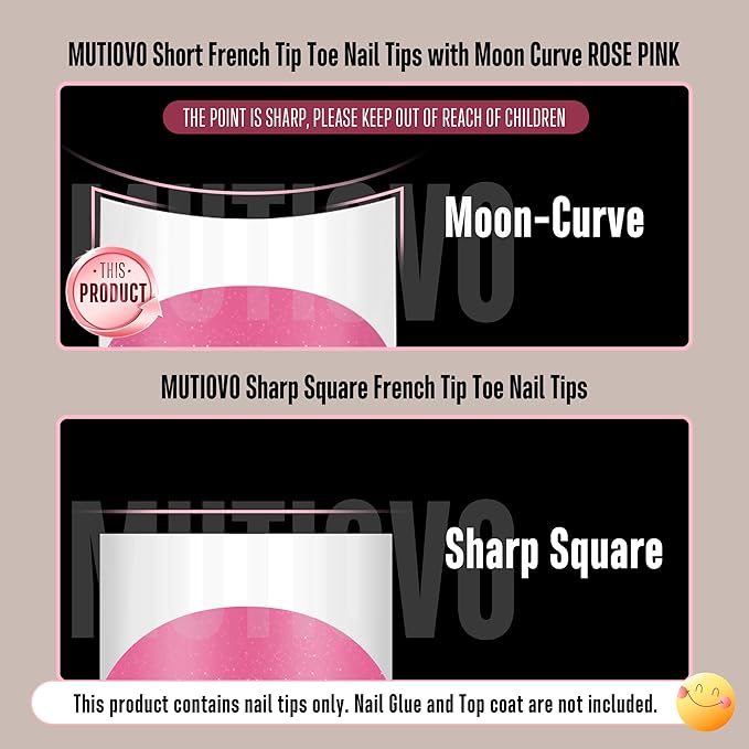 Short Toe Nail Tips White French Tip ROSE PINK Press on with Moon Curve,Soft Gel False Nail Kit,Thick Sharp Square Toenail Extension,Need Builder Gel Top Coat,No Glue Included x15 Sizes 240 pcs
