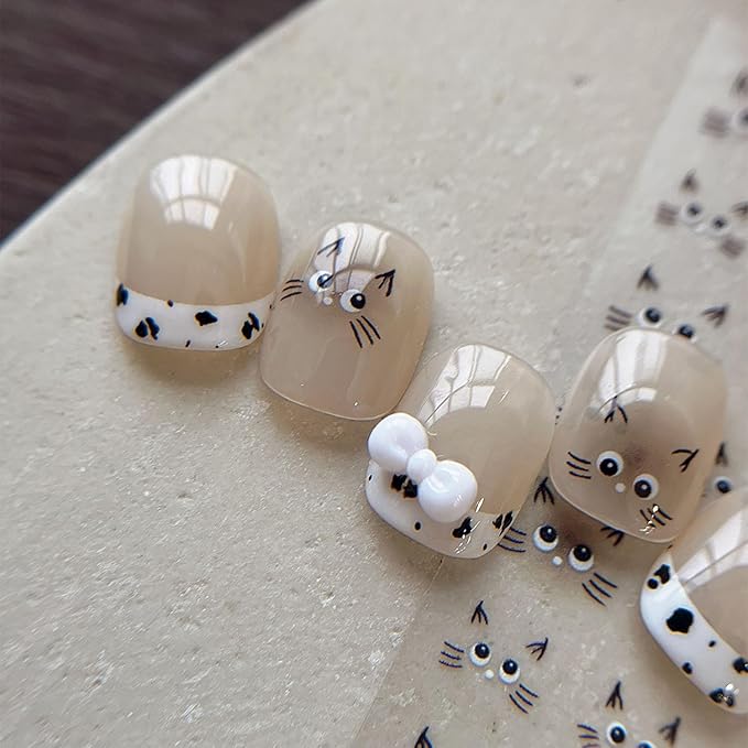 4 Sheets Cats Series Nail Stickers Cats Lover Nail Art Stickers Embossed Nail Decals with Siamese Calico Cat Black Cat Designs Cute DIY Self-Adhesive Nail Art Supplies