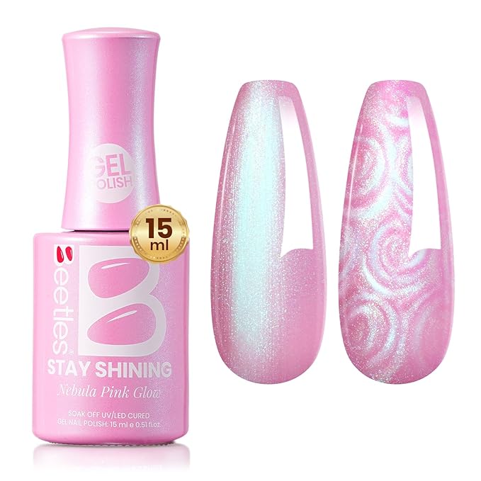 Beetles Pearl Gel Nail Polish - 15ml Stay Shining Nebula Pink Glow Gel Polish Pink Shimmer Blue Sparkle Thread Effect Nail Art Uv Led Home Salon Long-Lasting Soak-Off Nail Gel Gift for Women