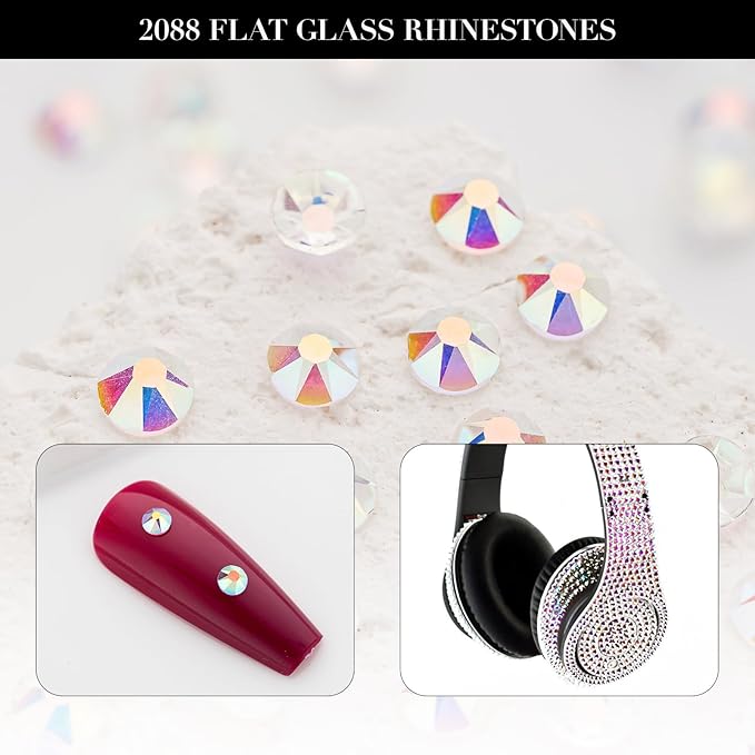Novani Transparent AB Rhinestones 1440pcs Flat Back Round Rhinestone Style 2088 Sparkly Crystal Gemstones for Nail Art and Crafting SS16,3.8-4.0mm