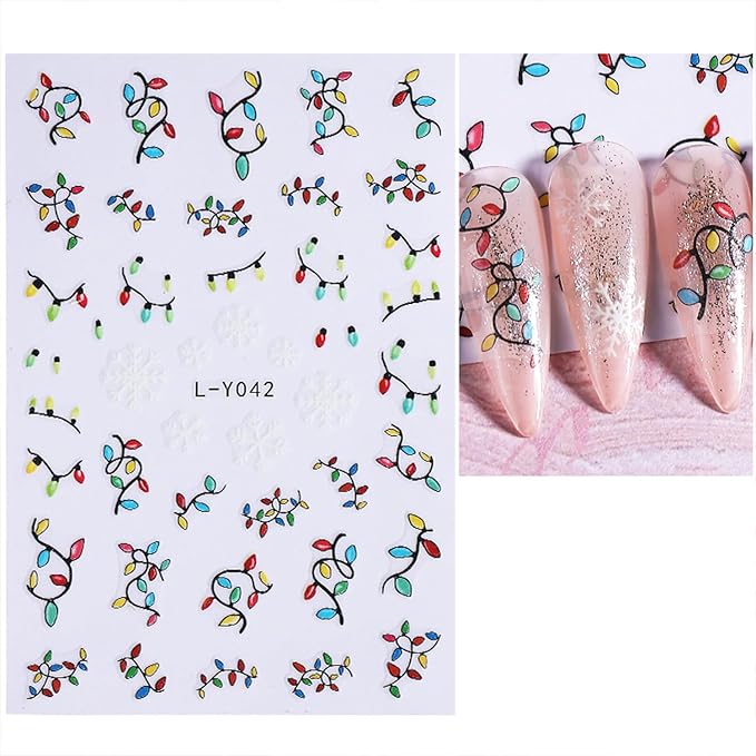 Christmas Nail Stickers for Nail Art Cute Santa Claus Xmas Nail Art Stickers Colored Lights 5D Embossed Winter Nail Decals 3D Self-Adhesive Nails Supply Manicure Sliders for Nails Decoration 6 Sheets