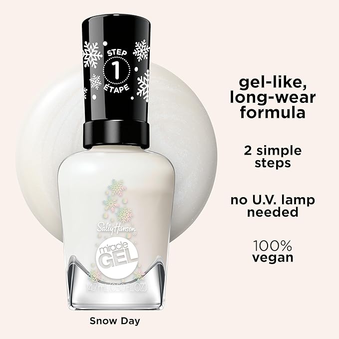 Sally Hansen Miracle Gel™, Snow Day, Long Lasting, Gel-Like Formula, No UV Lamp Needed, White Glitter Nail Polish
