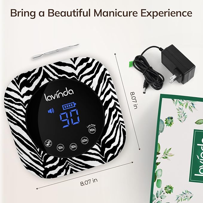 Lavinda UV Light for Gel Nails 54W UV Nail Lamp Cordless Rechargeable Nail Light with 4 Timer, 2X Faster Nail Polish Curing Lamp Nail Dryer for Salon Use-Zebra Pattern