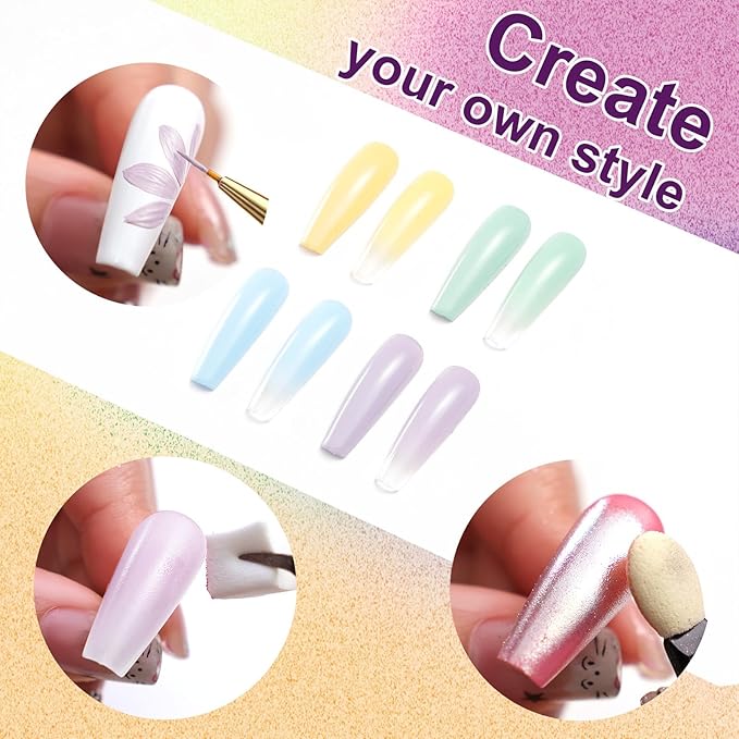 Gradient Gel Nail Set, 4 Bright Colors Ombre Gel Nail Polish with 6 Aurora Multi-Purpose Brushes for Pigment Pat Nails French Manicure Nail DIY Painting Soak Off UV Ice Cream Dream