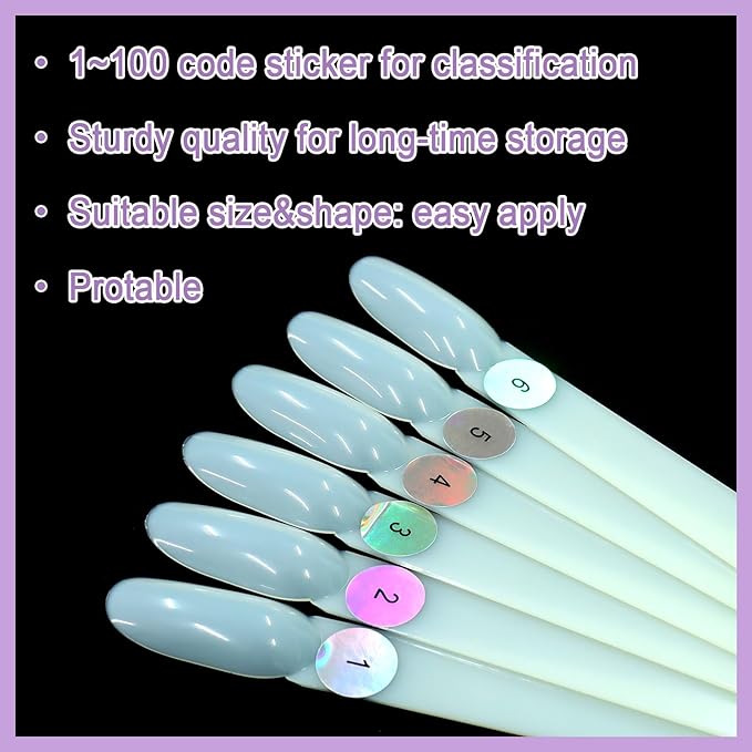 Laza 100 Pcs Nail Swatch Sticks Box-packed with Ring and Numbered Stickers Nail Art Polish Color Display Practice Tips Natural Beige Sample Sticks Tester Nails Supplies for Nail Tech - Oval