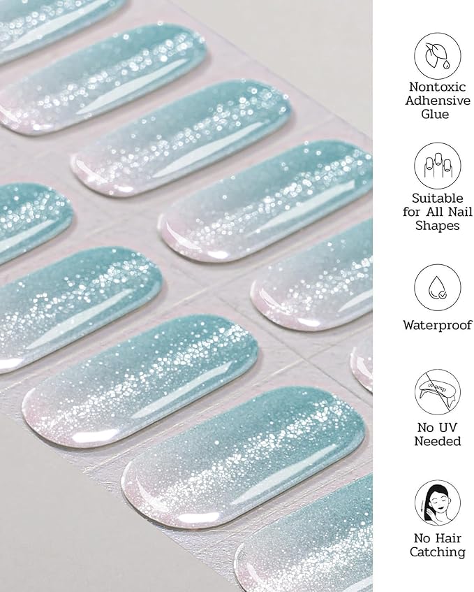 Nail Polish Strips (No UV Lamp Needed) - 22 Pcs Salon Quality Gel Nail Stickers - Long Lasting Wraps (Surf Mint Green)