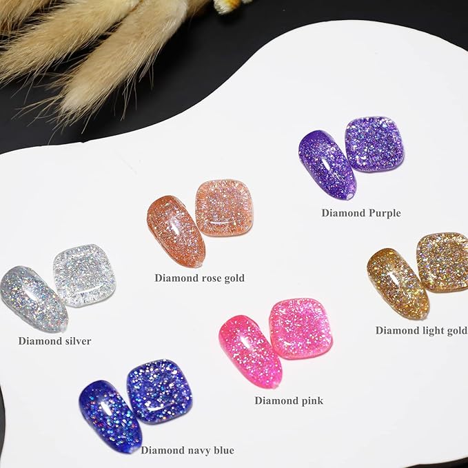 FZANEST Glitter Gel Nail Polish Led UV Gel Polish Sparkle Color Soak Off Nail Art (Diamond light gold)