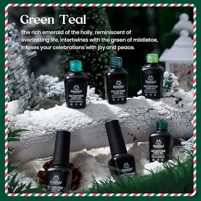 Beetles Green Gel Polish Set - 6 Color Spring Jelly Glitter Green Sparkle Gel Nail Polish Set, Soak Off UV Nail Lamp Avocado Dark Carnival Nail Art Design Home Salon St Patricks Gifts for Women