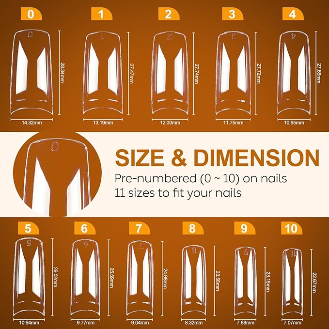 Nicedeco French Nail Tips for Gel Extensions, 550pcs 11 Sizes Half Cover False Nail Tips Fake Nails Press on Nails Acrylic Nail Tips - 019