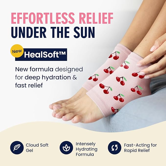 Dr. Frederick's Original Moisturizing Heel Socks for Dry Cracked Heels Treatment - 3 Pairs - Infused with Coconut Oil and Mango Butter - Stocking Stuffers for Adults - Summer Print