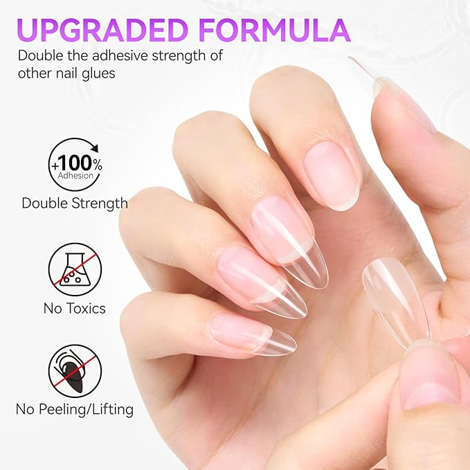 Gelike ec Gel Nail Glue for Women: UV Nail Glue Gel 6 in 1 Hema Free for Clear Acrylic Nails Tips - New Formula 12 Toxin-Free Super Strong DIY Home Salon Use 16ml