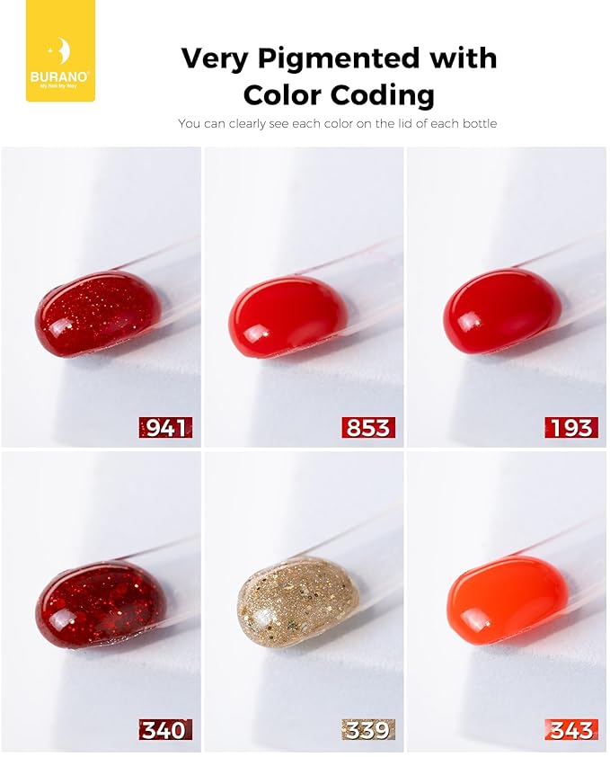 BURANO Poly Extension Gel Nail Kit, 6 Colors Nail Poly Nails Builder Gel Set for Beginner & Professional Using, DIY Starter Kit Nail Art Gift (Red)
