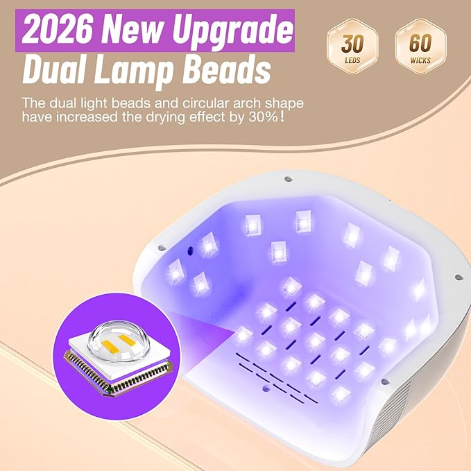 UV Nail Lamp, 2026 Upgrade UV Light for Gel Nails with New 30 Dual Beads, 4 Timer LED Light for Nails, Cure Nail Lamps for Gel Polish with LCD Display, Nail Dryer for Perfect Christmas Gifts