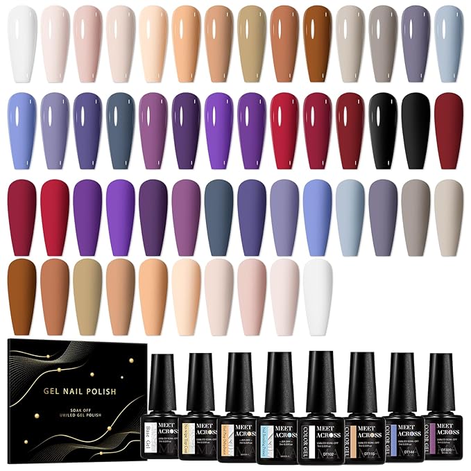 MEET ACROSS Nude Gel Nail Polish 26 Colors Skin Tone Nude Brown Gel Polish Grey Purple Red Fall Winter Series Nail Polish Kit Manicure Gifts for Women Girls 30Pcs