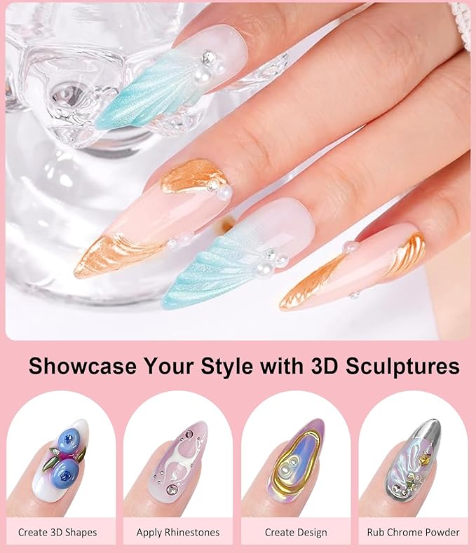 3D Nail Gel Art BISHENGYF - 15g 3D Gel Sculpting Gel with White Orange Chrome Nail Powder for Nail Art Non-Sticky Hand 3D Sculpting for Chrome Powder for Art Home DIY