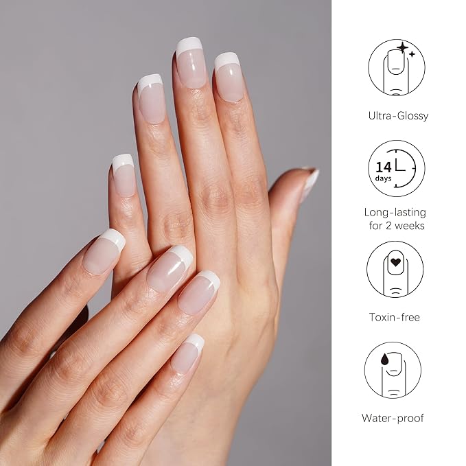 DANNI & TONI Semi Cured Gel Nail Strips Translucent White (Opal Veil) White-Tipped French Gel Nail Wraps 28 Stickers