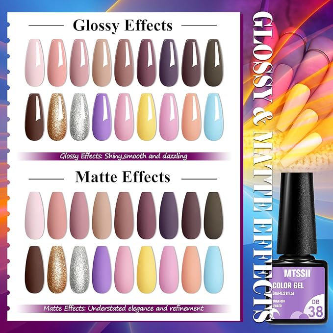 MTSSII 18PCS Gel Nail Polish Set - Nude, Pink, Blue, Yellow - Gel Nail Polish Kit - UV/LED Lamp Compatible - Soak Off - Non-Toxic, Natural Ingredients - Women, All Seasons