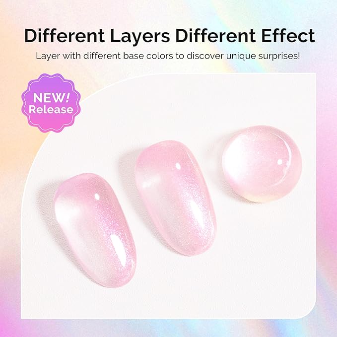 MelodySusie Shimmer Pearl Pink Gel Nail Polish, 0.5fl oz Soak Off UV LED Jelly Holographic Pink Glitter Gel Polish Gift for Women Nail Art Manicure Salon DIY Nail Design Decoration at Home-G2607