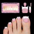 NOVO OVO Halloween Short Toe Nail Tips White French Tip with Moon Curve, BERRY PINK Thick Sharp Square Toenail Extension, Soft Gel False Nail Kit, Need Glue Builder Gel Top Coat x15 Sizes 240 pcs
