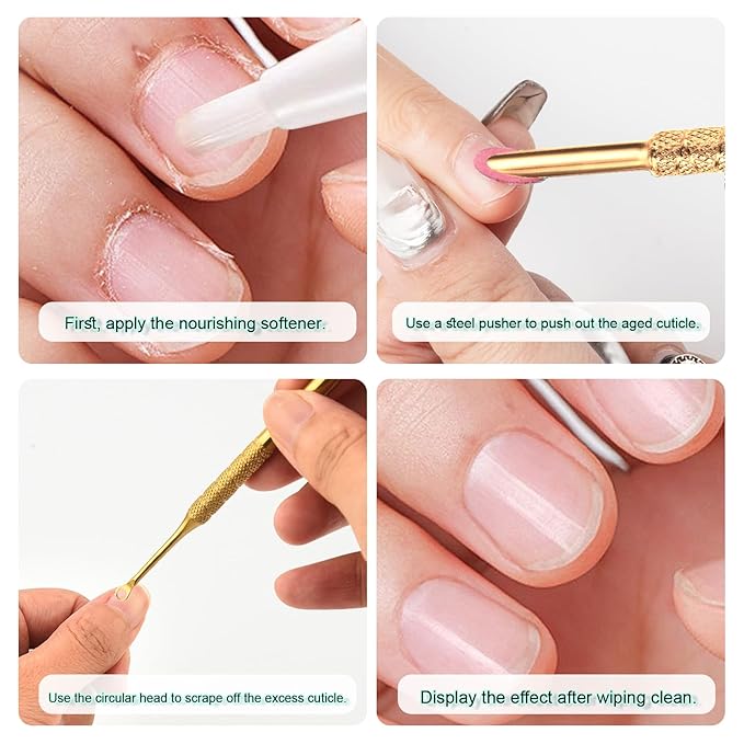 JERCLITY 2 Pieces Gold Double-Ended Stainless Steel Cuticle Pusher Cuticle Remover With 150 Grit Sandpaper Sheets Nail Prep Tools Russian Manicure Kit Nail Cuticle Pusher for Women