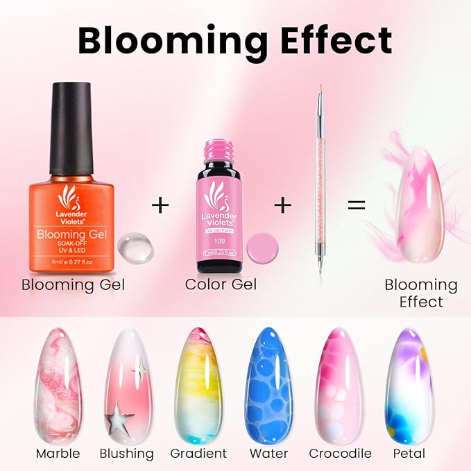 Lavender Violets 26-Piece Gel Nail Polish Set: Pink, Red, Grey Blue and Glitter Green Colors with 4 Bottles of Glossy & Matte Top Coat, Blooming Gel, and Base Coat - Nail Art Gifts