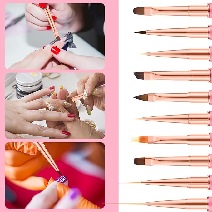 Nail Art Brushes Set 5pcs Double-Ended Nail Brushes for Nail Art with Nail Extension Gel Brush, Builder Gel Brush, Nail Art Liner Brush