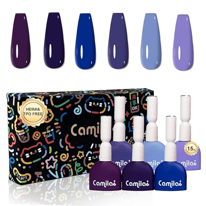 CAMILA ¿ 6pcs 15ml Hema Free Tpo Free Gel Polish Set Purple Gel Nail Polish Kit Soak Off Gel Polish Manicure Salon For Women G Set