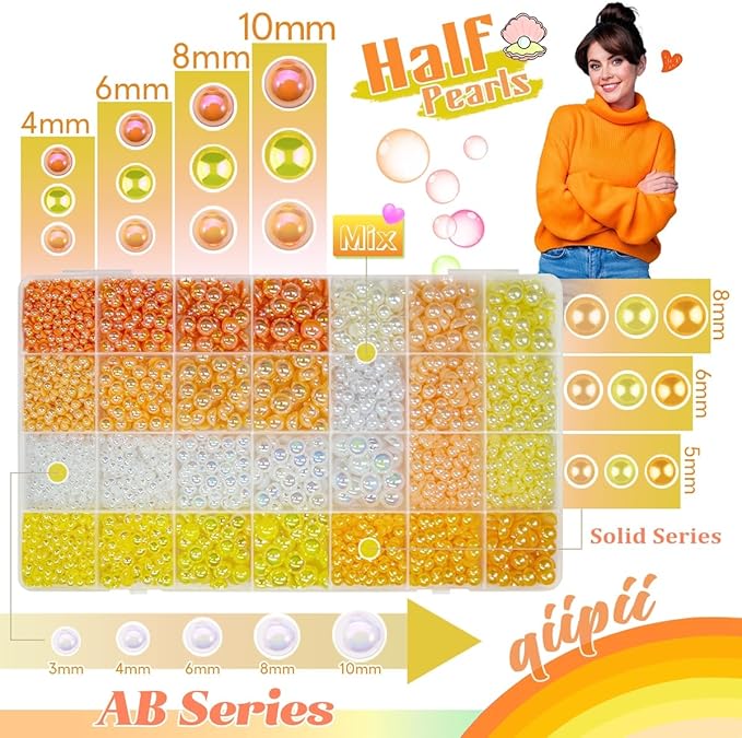 28 Types Yellow Flatback Pearls w B7000 Jewelry Glue for Bedazzling Crafting 3mm 4mm 5mm 6mm 8mm 10mm Flatback Colorful AB Half Pearls Charms for Nails Face Eyes Makeup Crafts Tumblers Bottles