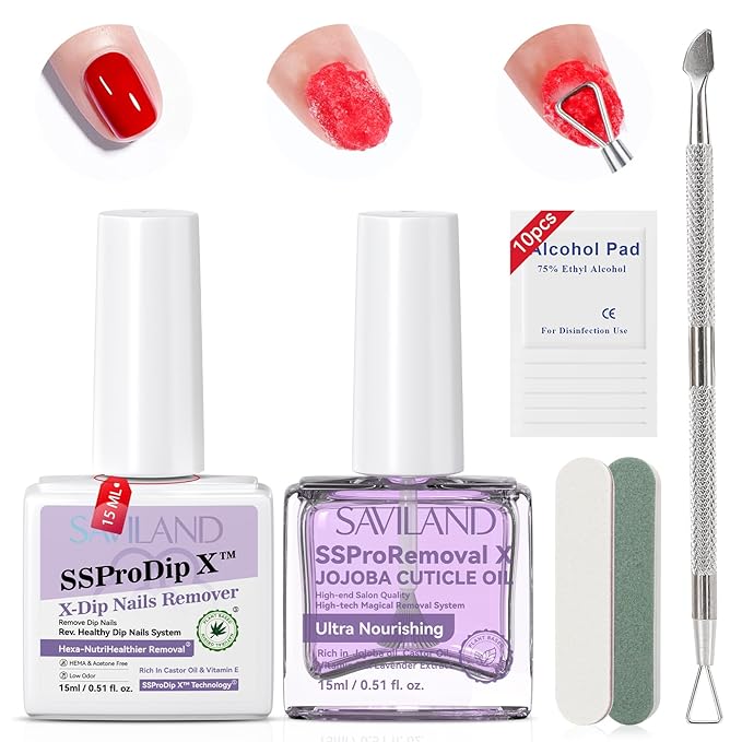SAVILAND SSPro X Dip Powder Remover Kit: 2 Pcs Gentle & Easy Dip Nail Removal with Cuticle Oil Nail File Nail Scraper for Dipping Powder Gel Nail Polish No Need Soaking or Wrapping Home Use