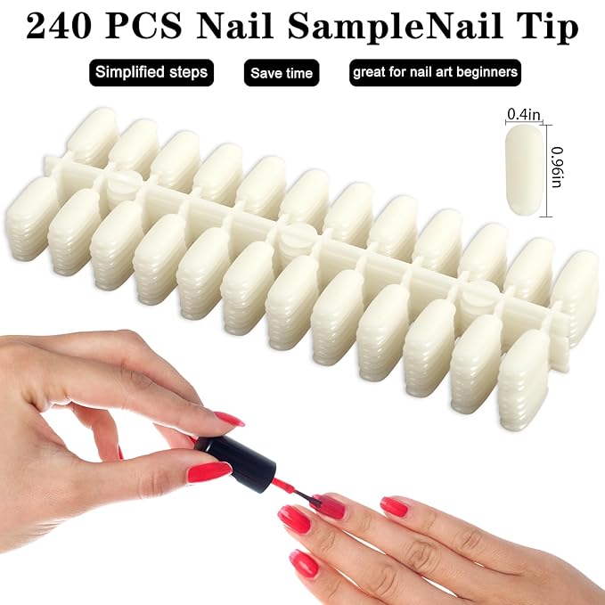 216 Colors Nail Swatches Book with 240 Nail Tips and Number Labels Leather Nail Gel Polish Display Book Nail Painting Practice Design Board No Need Pasting, No Need Glue