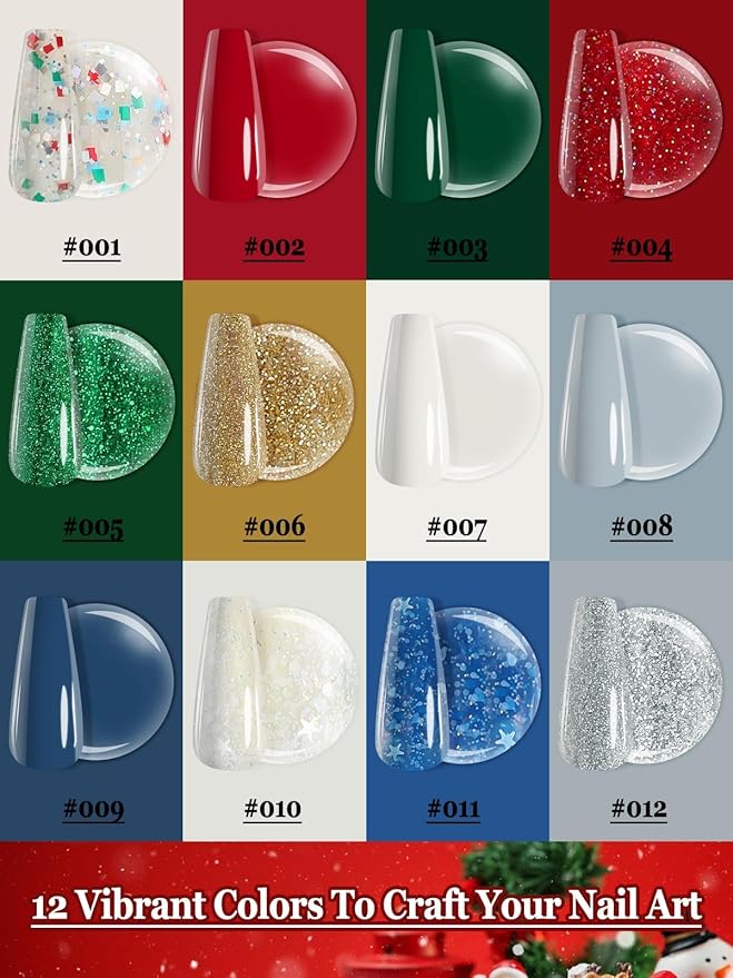 EBANKU Gel Nail Polish Kit, 12 Colors Gel Polish Kit Red Green Gel Polish Glitter Blue Silver Gel Polish Set Christmas Nail Polish Kit DIY Manicure Set For Nail Art Decoration