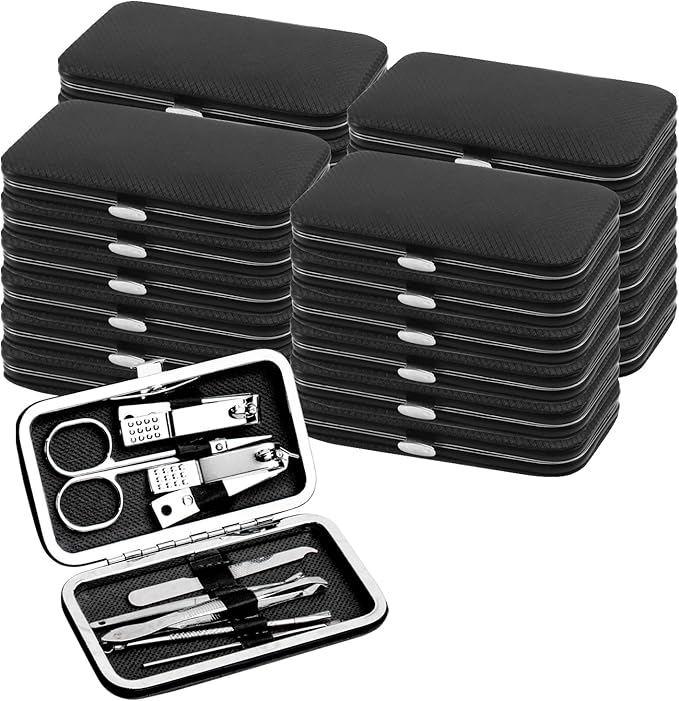 12pack Manicure Set in Bulk, Nail Clippers Kit Stainless Steel Fingernail Clippers Set, Sturdy Nail Tip Cutter Trimmers Professional Grooming Toenail Clippers Personal Pedicure Kits (8-in-1, Black)