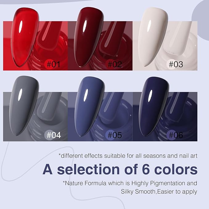 6Pcs 12ml Gel Nail Polish Set with Red White Blue, Gel Polish Kit for Salon DIY at Home, Soak Off LED UV Gel Nail Polish, Gifts for Women Girls