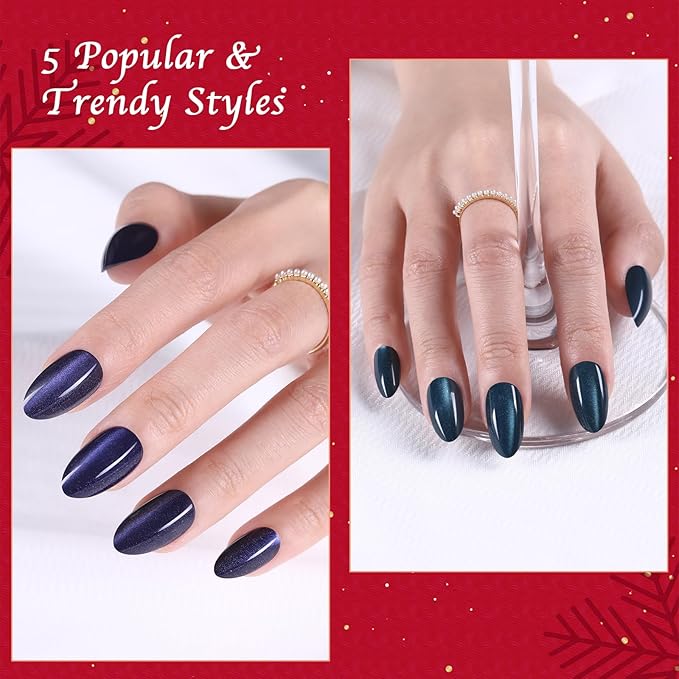 Glittering Cat Eye Press on Nails Short Almond, OPkssnails 150pcs Cat Eye Soft Gel Fake Nails, Acrylic Nail Tips for Women and Girls, Fit Perfectly & Natural Reusable on Nails in 15 Sizes