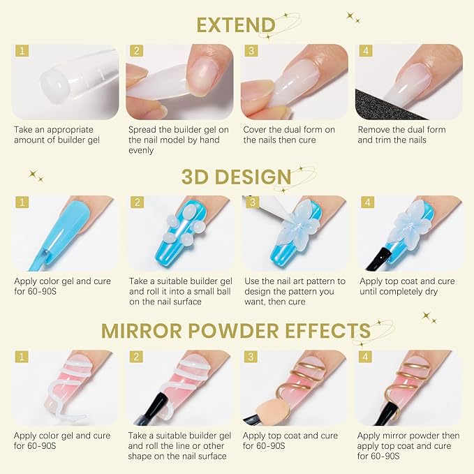 3D Gel Nail Art, 60g Large Capacity White Sculpting Hard Solid Builder Gel Non-Sticky Hand Molding Nails for Extension Carving Home DIY Manicure with Chrome Powder DIY at home