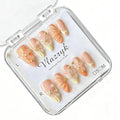 Handmade Press On Nails, Medium Almond Fake Nails with 3D Flowers & Metal Charms, Reusable Full Cover Acrylic Nails,Luxury Orange-Yellow Gradient French Tips for Women.(10PCS)