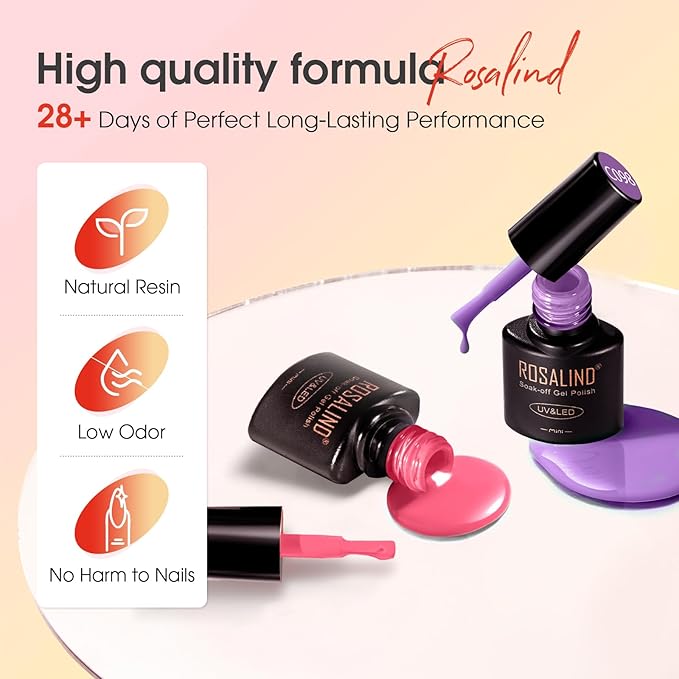 ROSALIND 30PCS Gel Nail Polish Set with Base Glossy Matte and Glitter Top Coat Gel Polish, Orange Green Fall Winter Gel Nail Set Soak Off Gel Polish Set