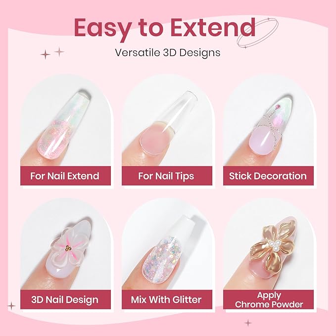 Pink Aurora and Clear Nail Extension Gel Solid Builder Gel for Nails 3D Sculpture Molding Carving Home DIY Gift for Women Girls
