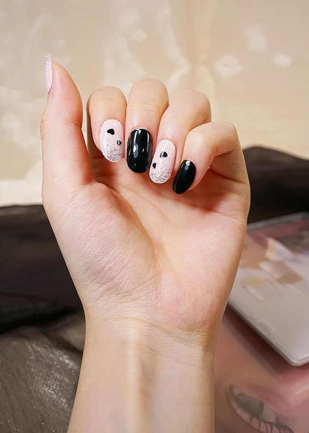 Semi Cured Gel Nail Strips, 20Pcs Long Lasting Salon Quality Wraps, Easy Apply & Remove Gel Nail Stickers with UV Light (Velvet Glitter Hearts Pink)